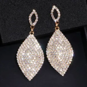 Ladies Large Classic Tear Drop Rhinestone Crystal Earrings