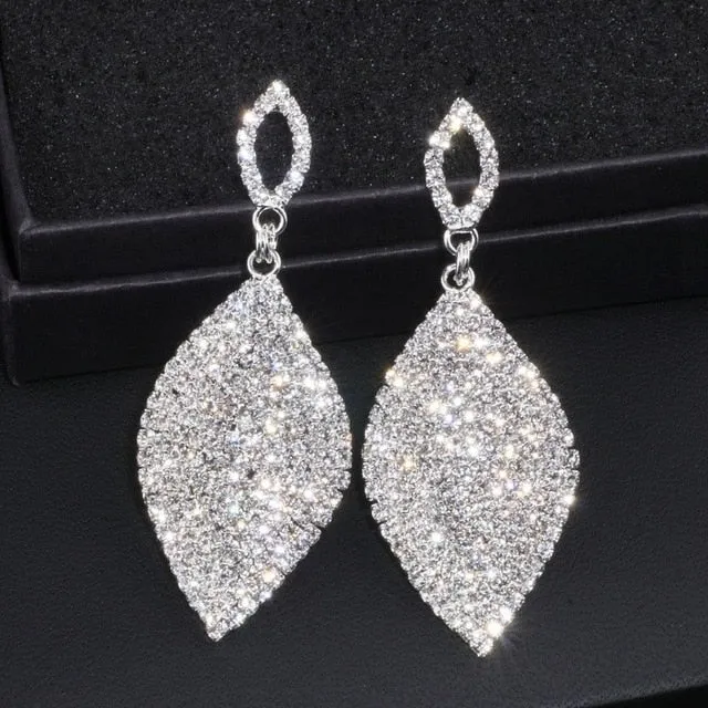 Ladies Large Classic Tear Drop Rhinestone Crystal Earrings