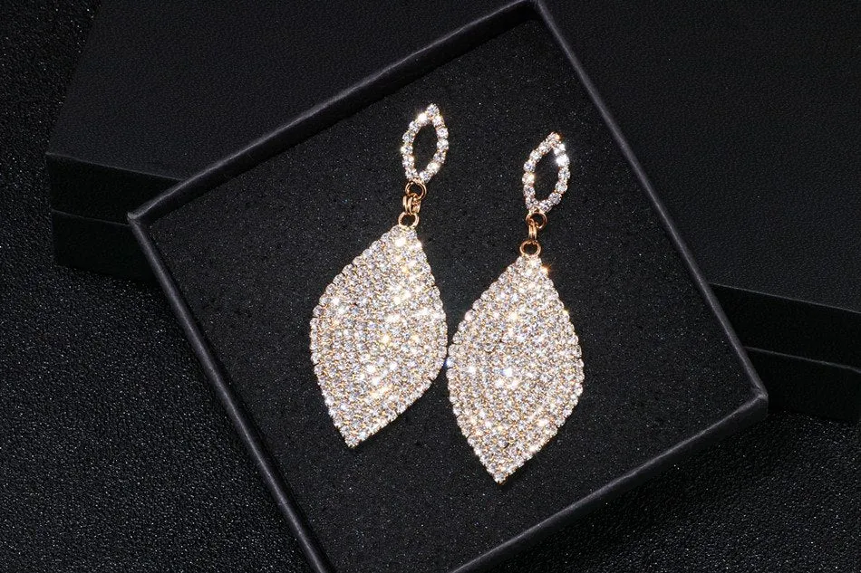 Ladies Large Classic Tear Drop Rhinestone Crystal Earrings