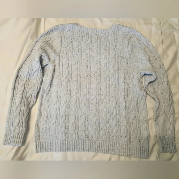 Lands' End Women's Cotton Drifter Cable Crew Neck Sweater Light Blue Size XL NWT