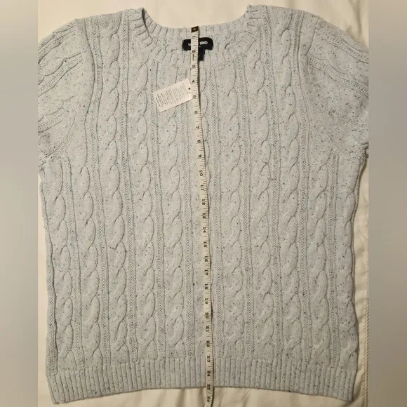 Lands' End Women's Cotton Drifter Cable Crew Neck Sweater Light Blue Size XL NWT