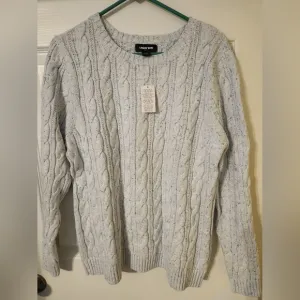 Lands' End Women's Cotton Drifter Cable Crew Neck Sweater Light Blue Size XL NWT