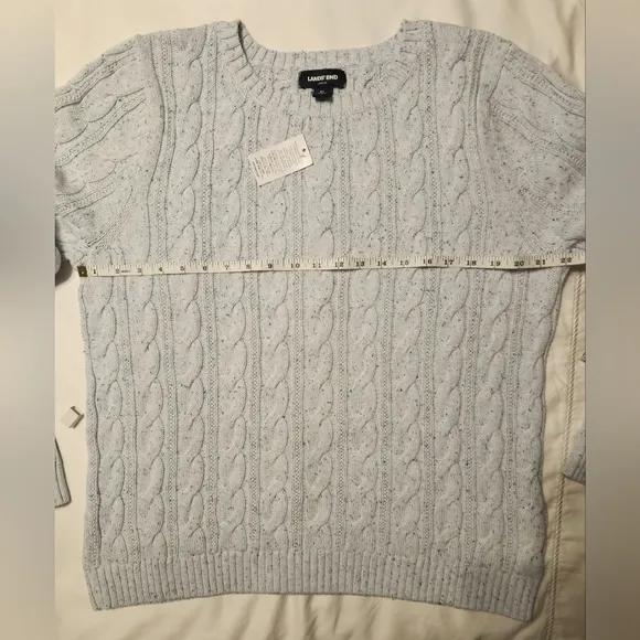 Lands' End Women's Cotton Drifter Cable Crew Neck Sweater Light Blue Size XL NWT