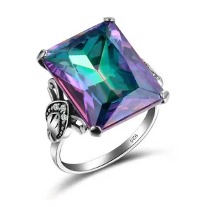 Large Square Rainbow Fire Mystic Topaz Ring