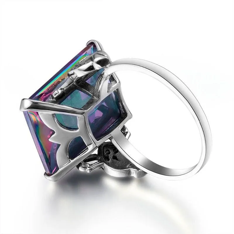 Large Square Rainbow Fire Mystic Topaz Ring