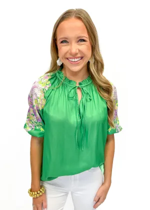 LBLOX Detailed Sleeve Top - Spring Green