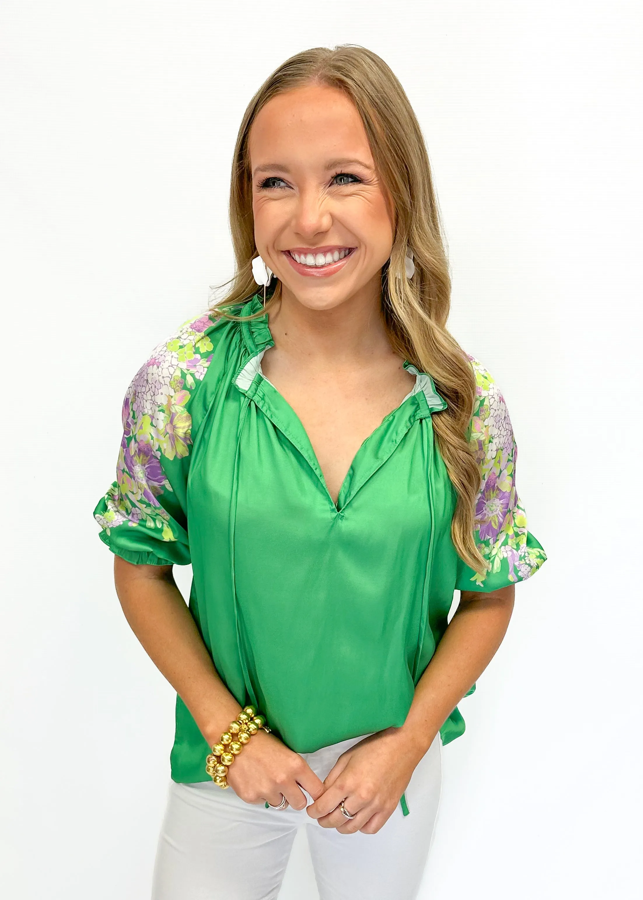 LBLOX Detailed Sleeve Top - Spring Green