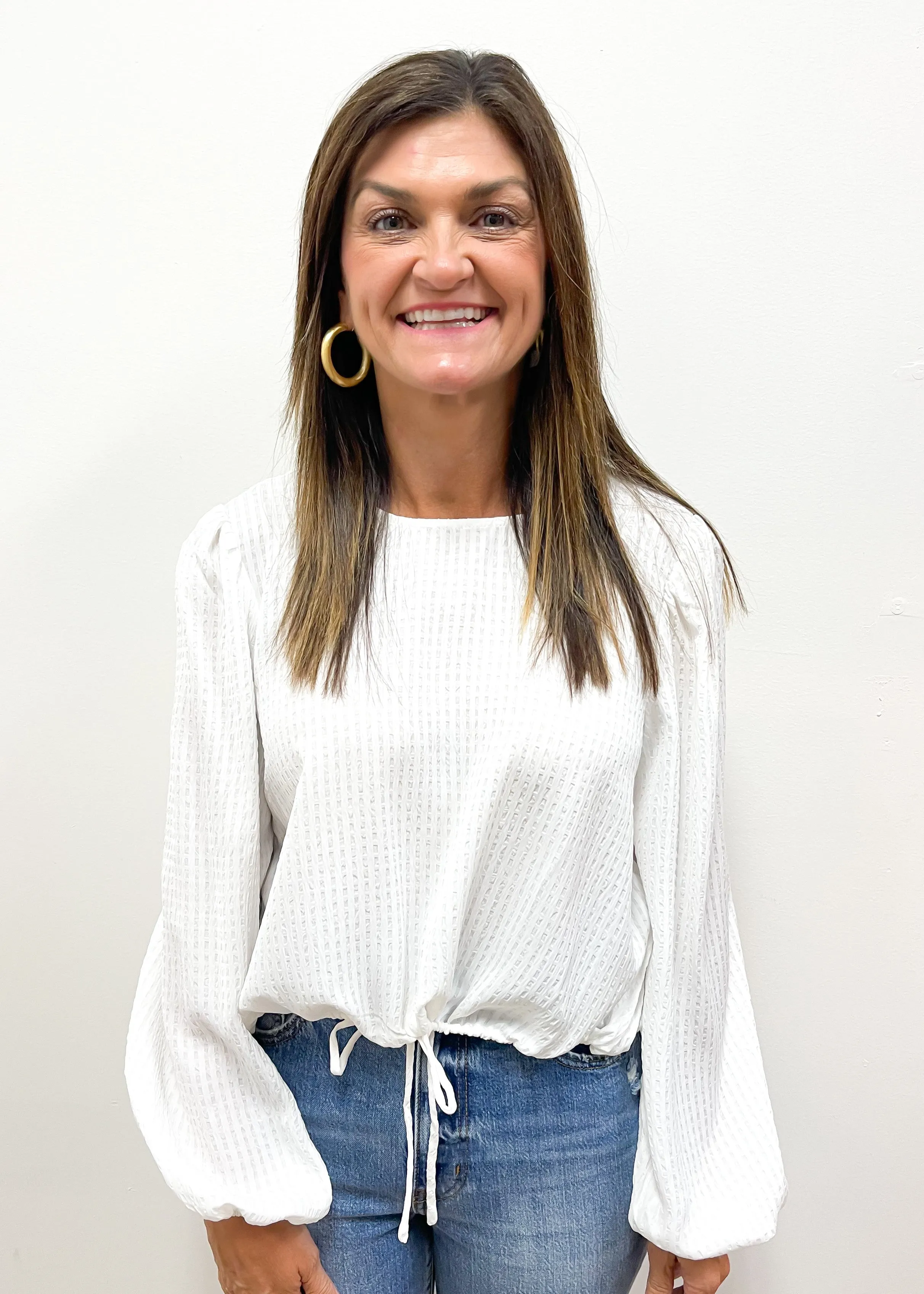 LBLOX Round Neck Cropped Blouse - White