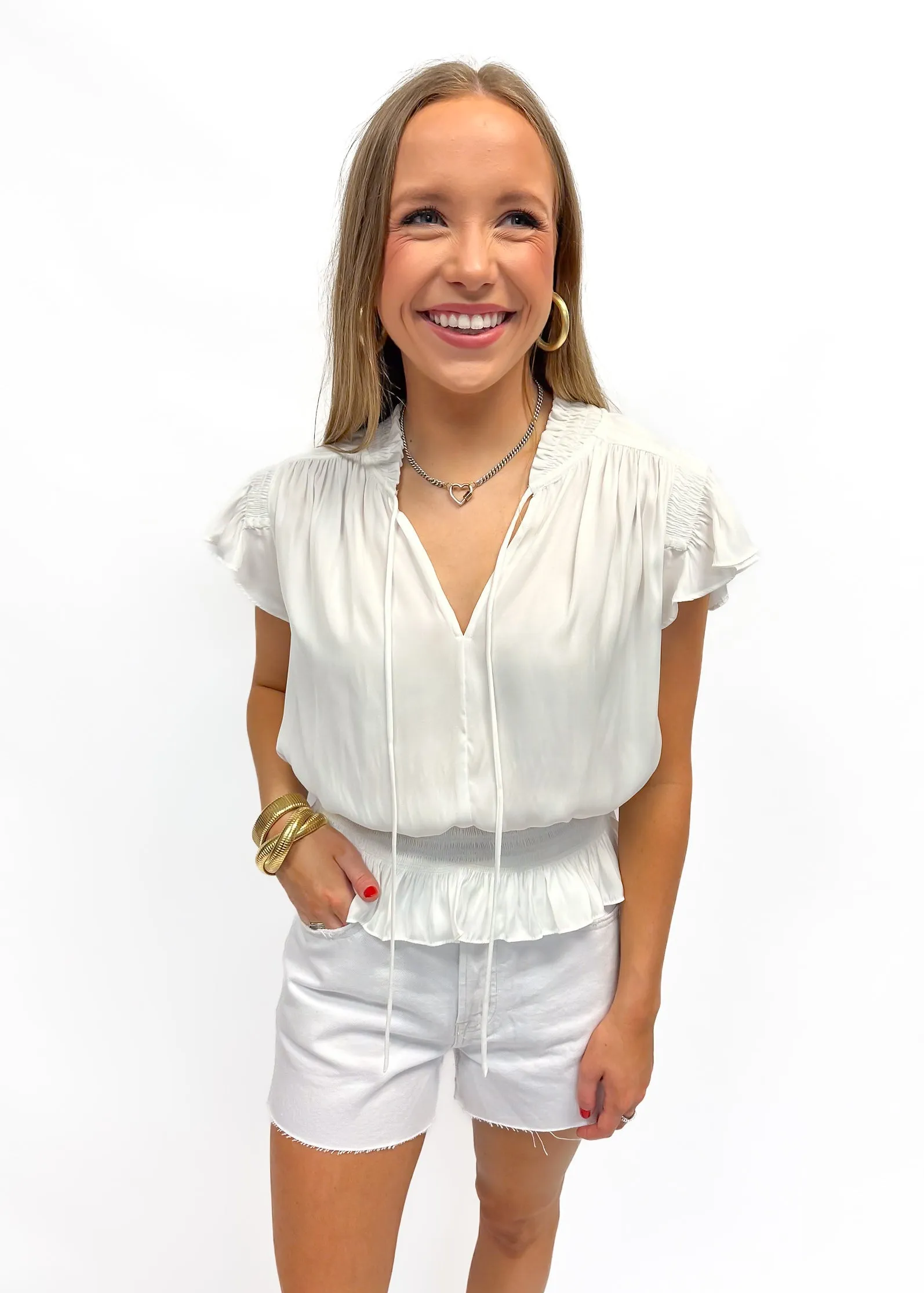LBLOX Smocked Waist Top - Off White