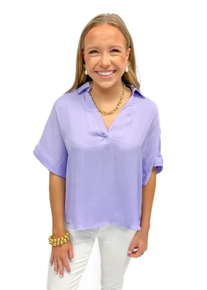 LBLOX V-Neck Collar Blouse - Lavender