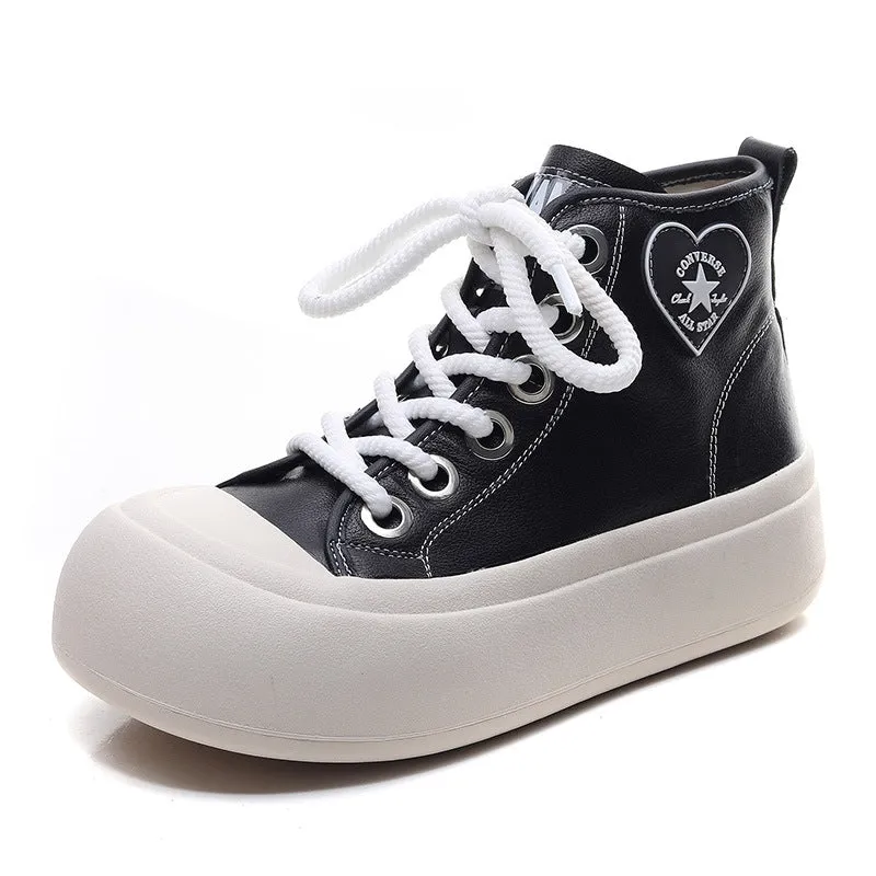 Leather Lace-up Casual Soft-soled Mid-cut Women's Boots