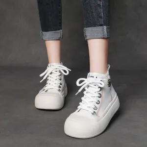 Leather Lace-up Casual Soft-soled Mid-cut Women's Boots