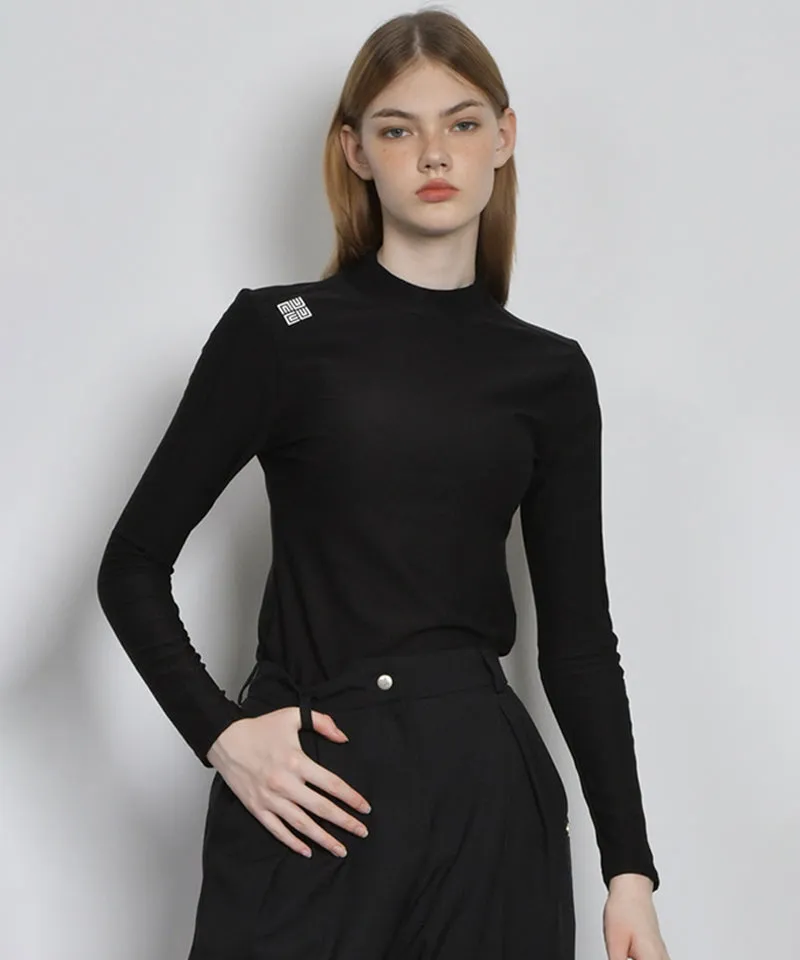LENUCU Women's Fleece Mock Neck Inner Tee - Black