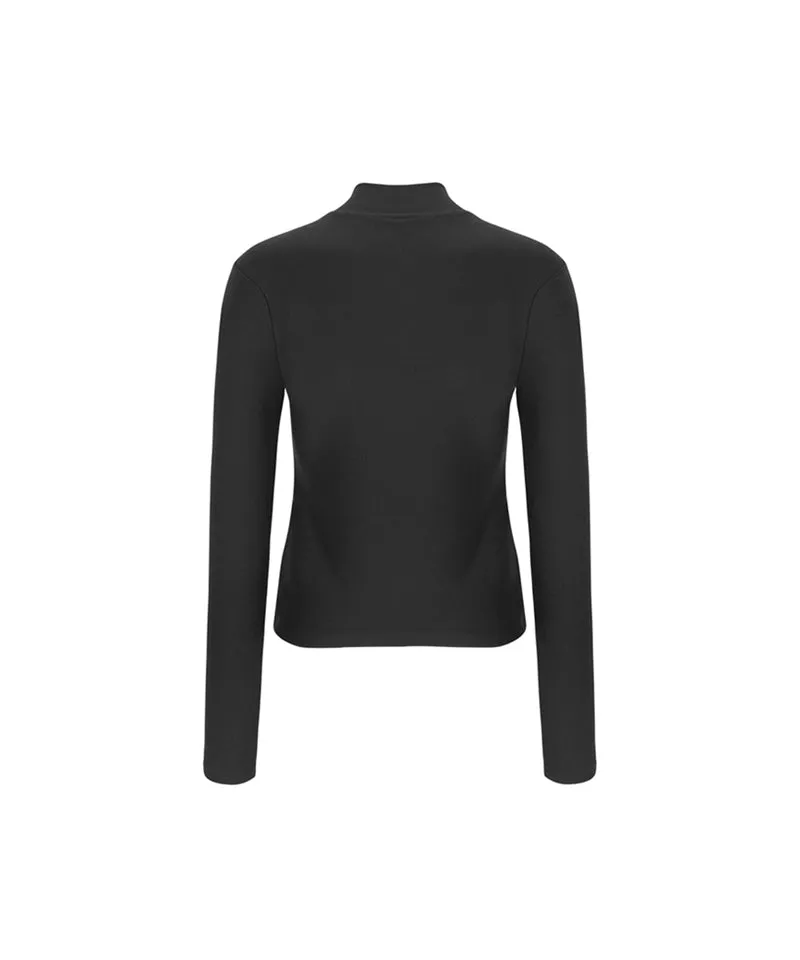 LENUCU Women's Fleece Mock Neck Inner Tee - Black