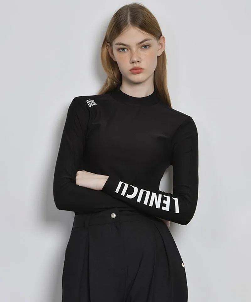LENUCU Women's Fleece Mock Neck Inner Tee - Black