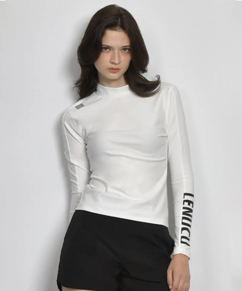 LENUCU Women's Fleece Mock Neck Inner Tee - White
