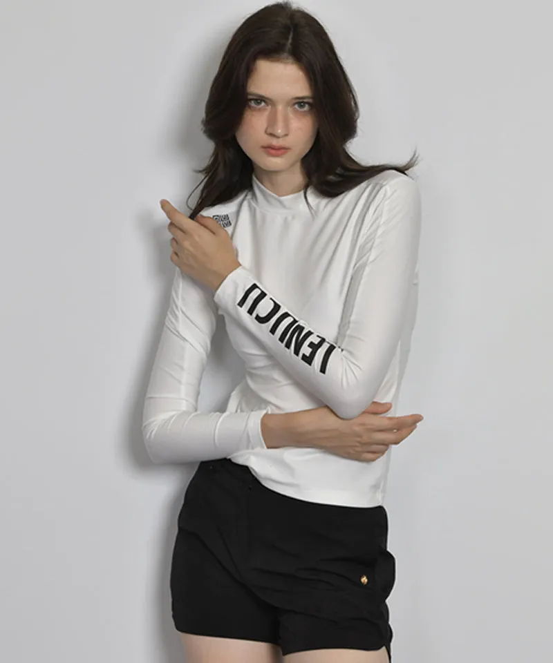 LENUCU Women's Fleece Mock Neck Inner Tee - White