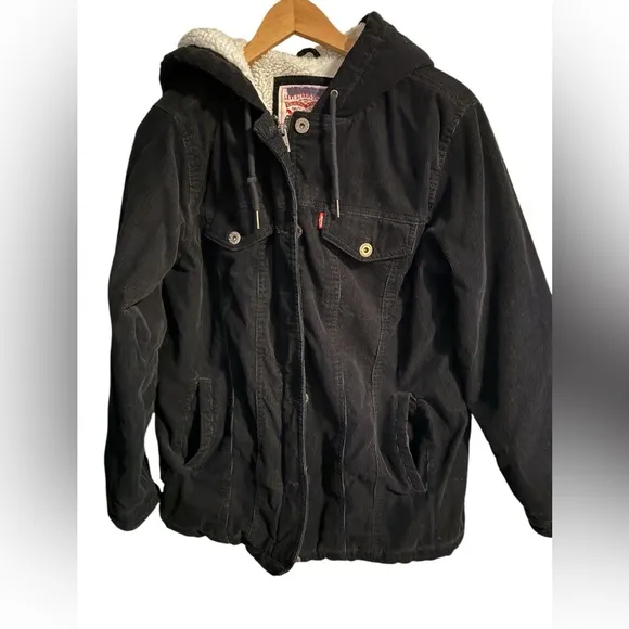 Levi's Women's The Mia Corduroy Oversized Hooded Sherpa Trucker Jacket sz Medium