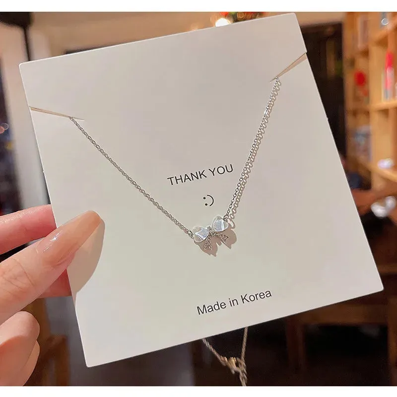Light Luxurious Opal Bow Necklace Women Fashionable Jewelry Gift