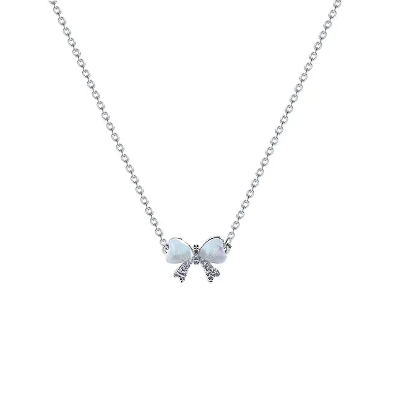 Light Luxurious Opal Bow Necklace Women Fashionable Jewelry Gift