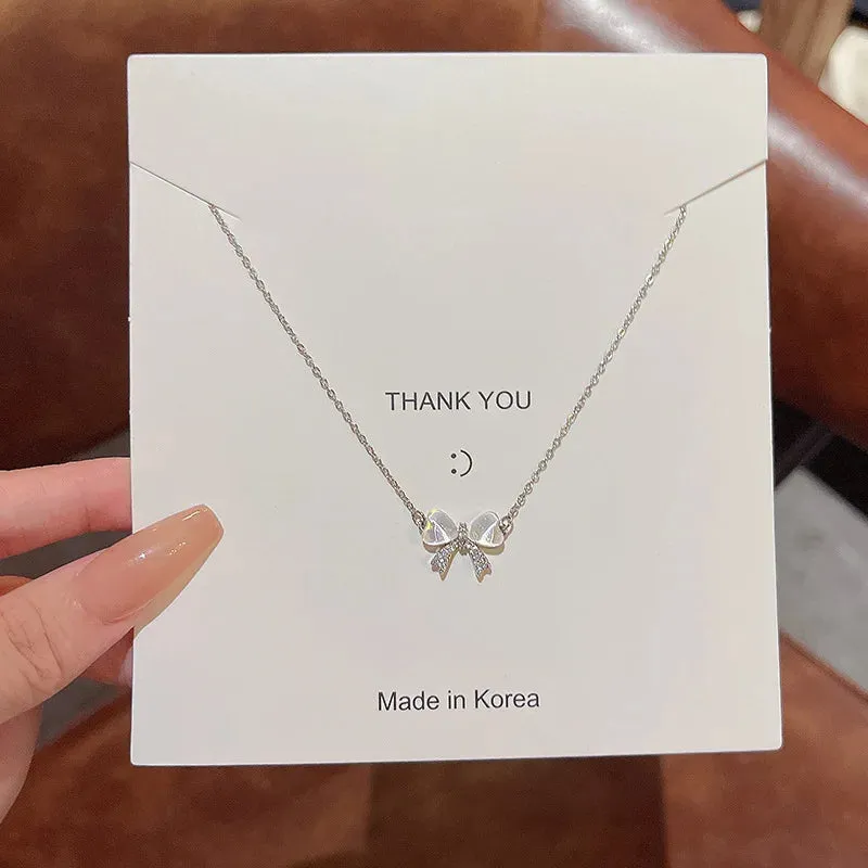 Light Luxurious Opal Bow Necklace Women Fashionable Jewelry Gift