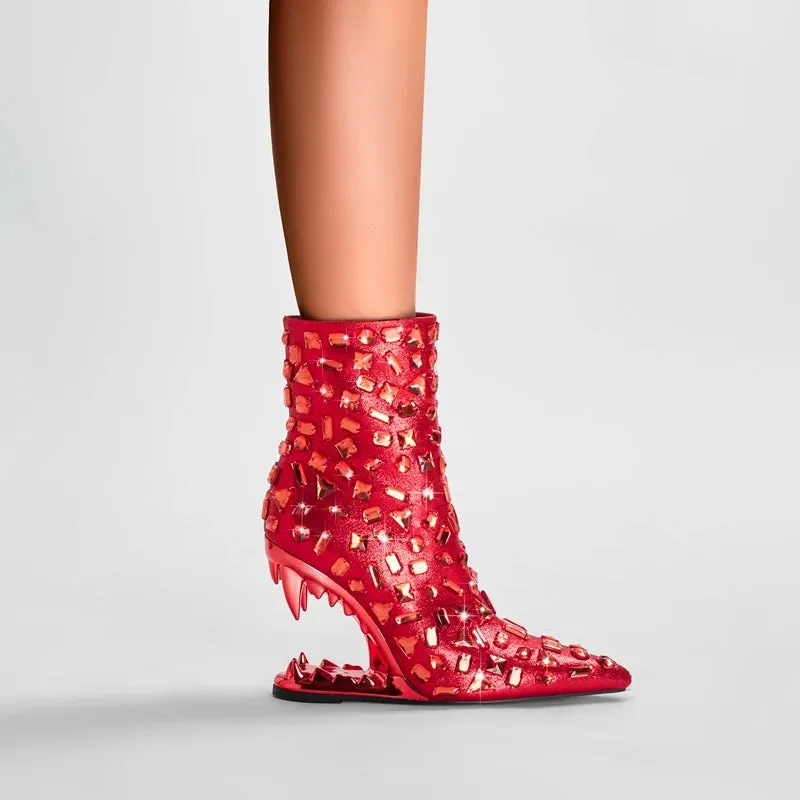 Lina – Pointed Rhinestone Big Heel Women's Boots