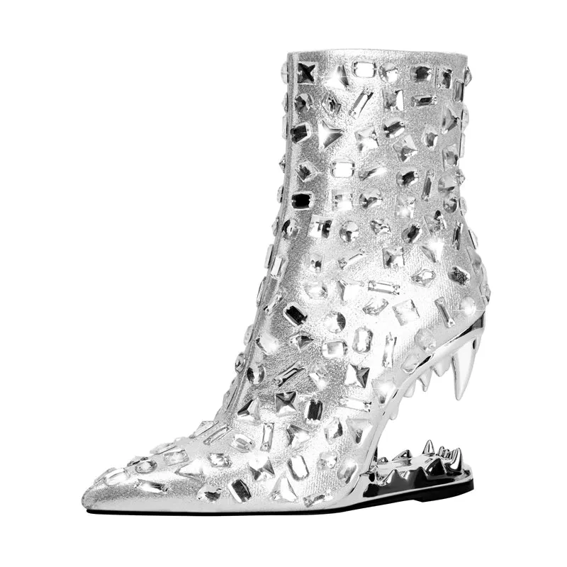 Lina – Pointed Rhinestone Big Heel Women's Boots