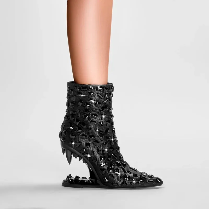 Lina – Pointed Rhinestone Big Heel Women's Boots
