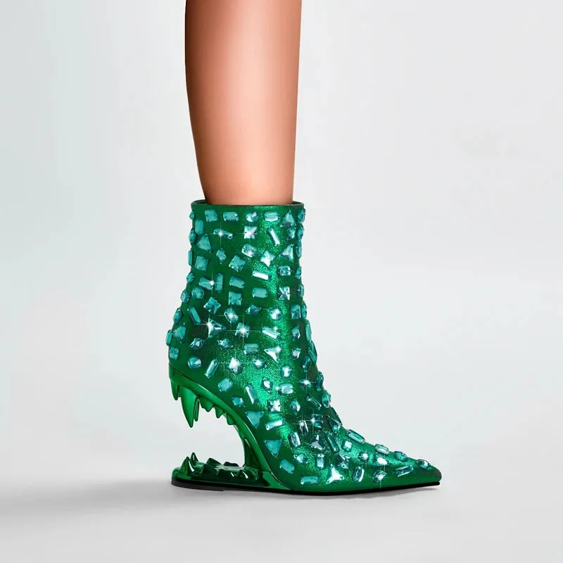 Lina – Pointed Rhinestone Big Heel Women's Boots