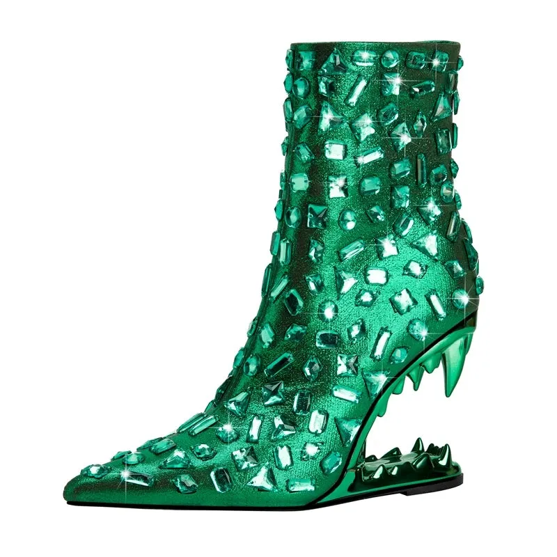 Lina – Pointed Rhinestone Big Heel Women's Boots
