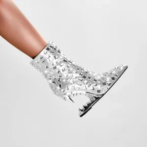 Lina – Pointed Rhinestone Big Heel Women's Boots
