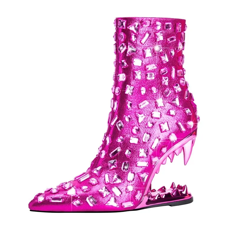 Lina – Pointed Rhinestone Big Heel Women's Boots