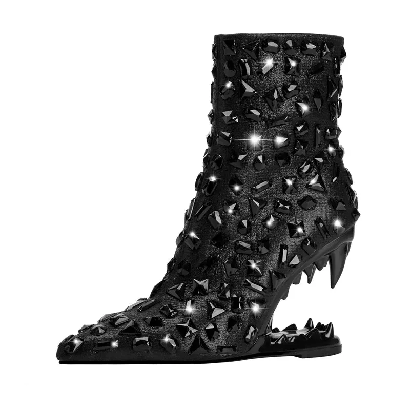 Lina – Pointed Rhinestone Big Heel Women's Boots