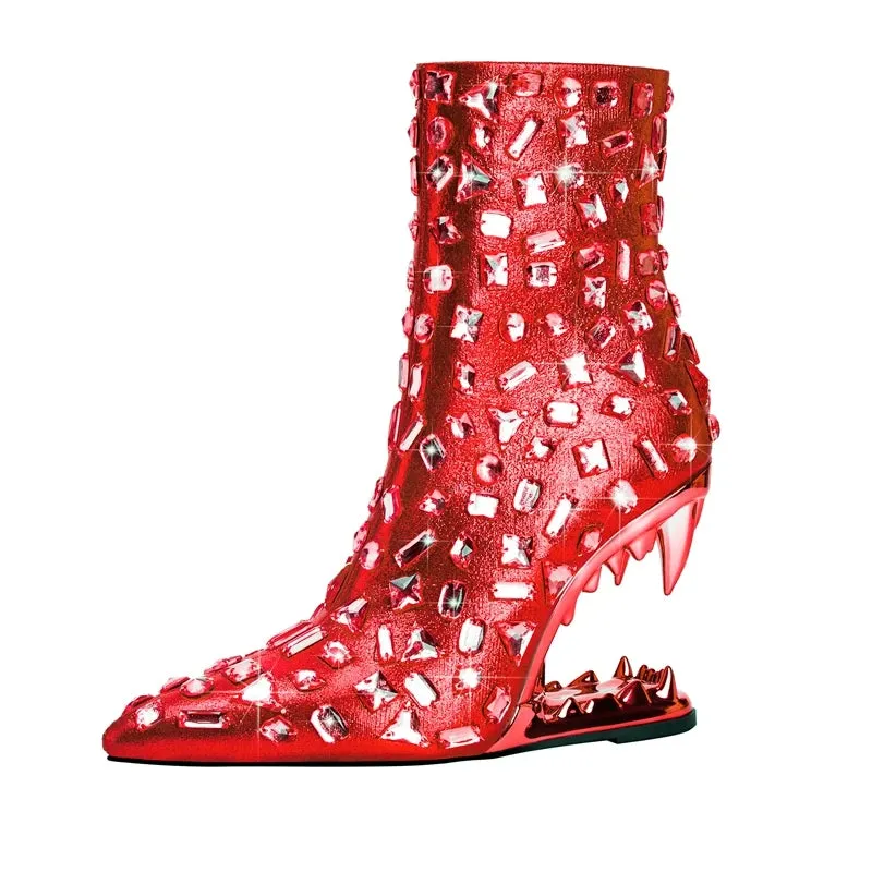 Lina – Pointed Rhinestone Big Heel Women's Boots
