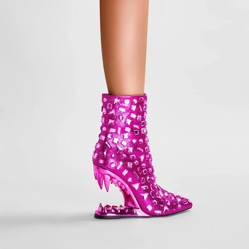 Lina – Pointed Rhinestone Big Heel Women's Boots