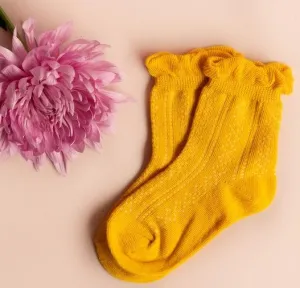 Little Stocking Co Ruffle Anklet Socks-Mustard Yellow
