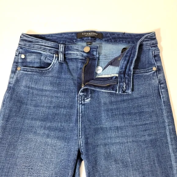Liverpool Women's Raw Hem Cropped Flare  Denim Jeans Side Detail Size 6