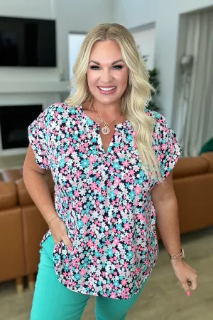 Lizzy Cap Sleeve Top in Navy & Hot Pink Floral