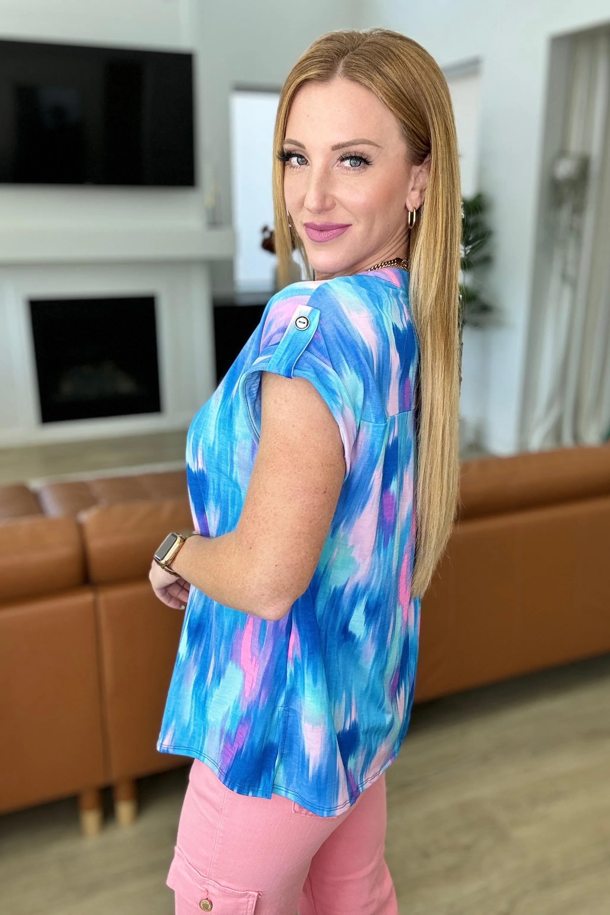 Lizzy Cap Sleeve Top in Royal Brush Strokes