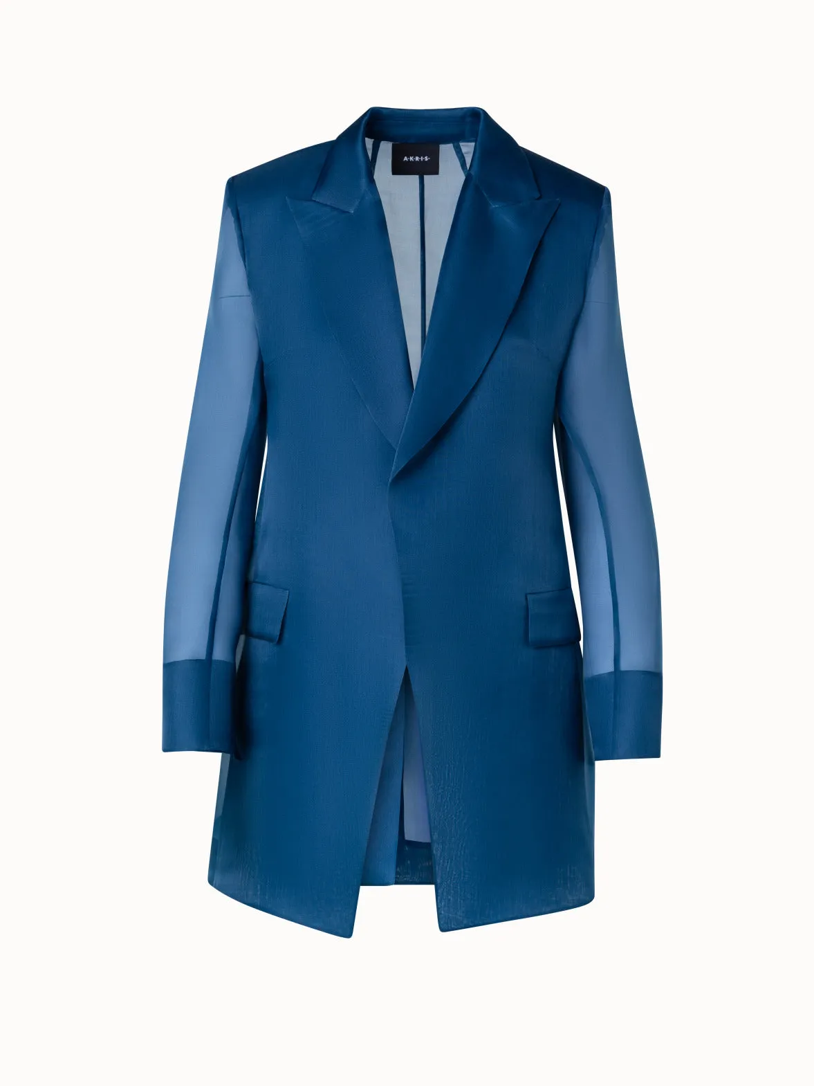 Long Tailored Jacket with Semi-Sheer Sleeve