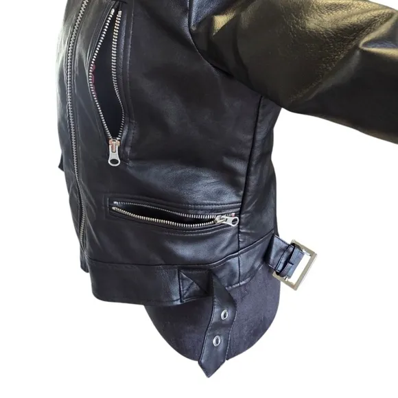 Love Tree Womens Size Large Black Faux Leather Moto Jacket Blazer NEW
