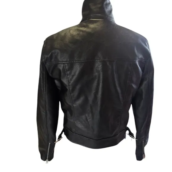 Love Tree Womens Size Large Black Faux Leather Moto Jacket Blazer NEW