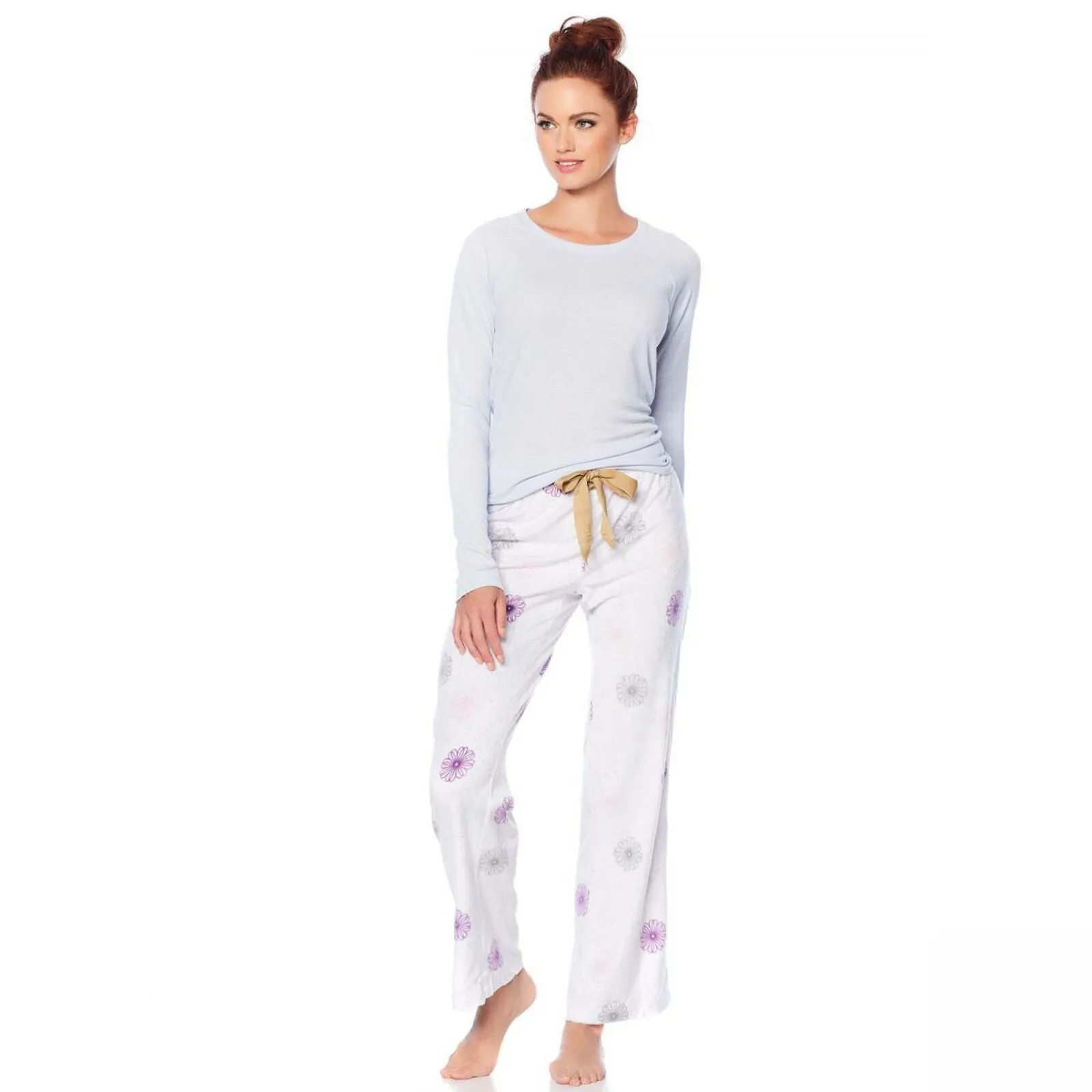 Maidenform Women's Ribbed Top And Fleece Pant Pajama Set Winter Dancer Large