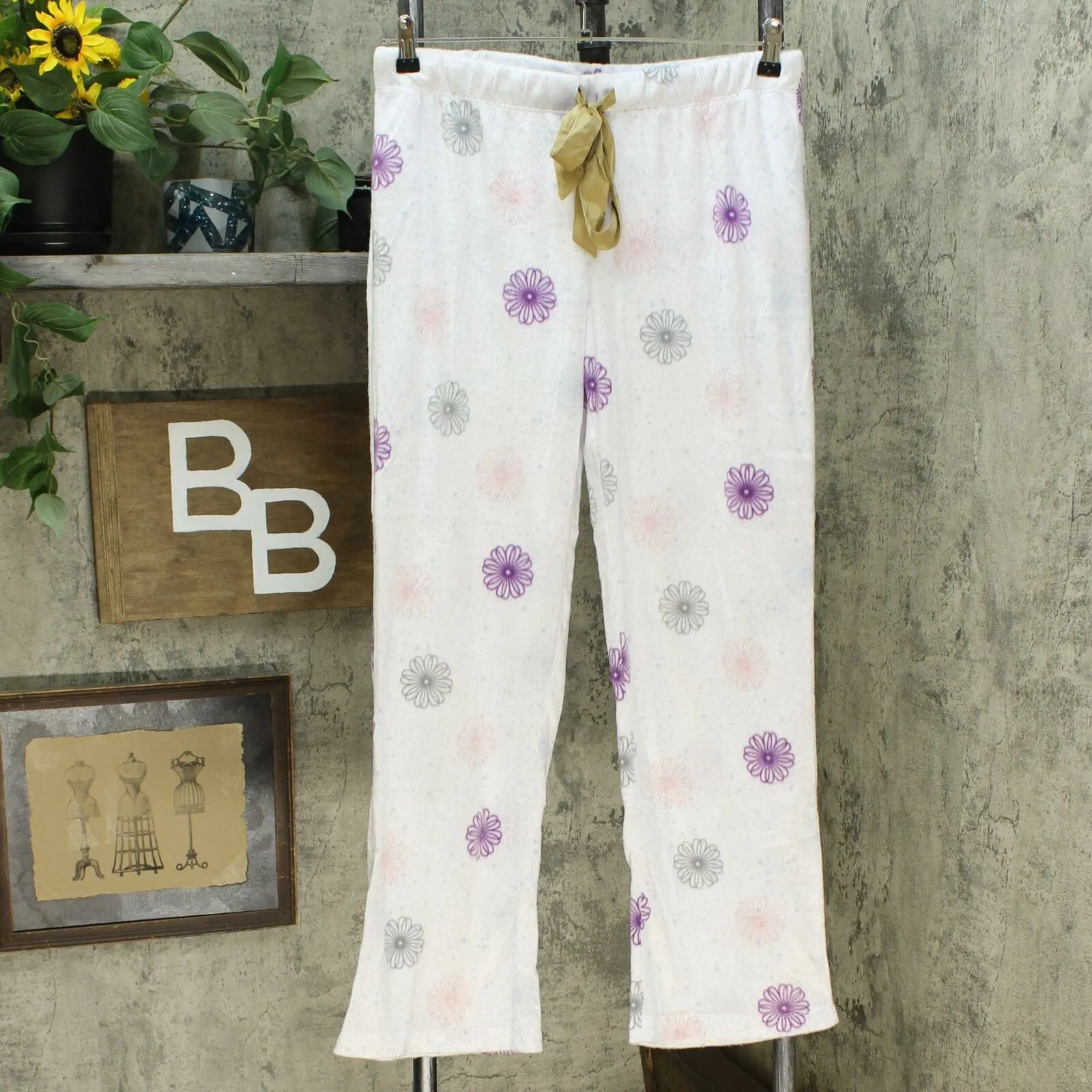 Maidenform Women's Ribbed Top And Fleece Pant Pajama Set Winter Dancer Large