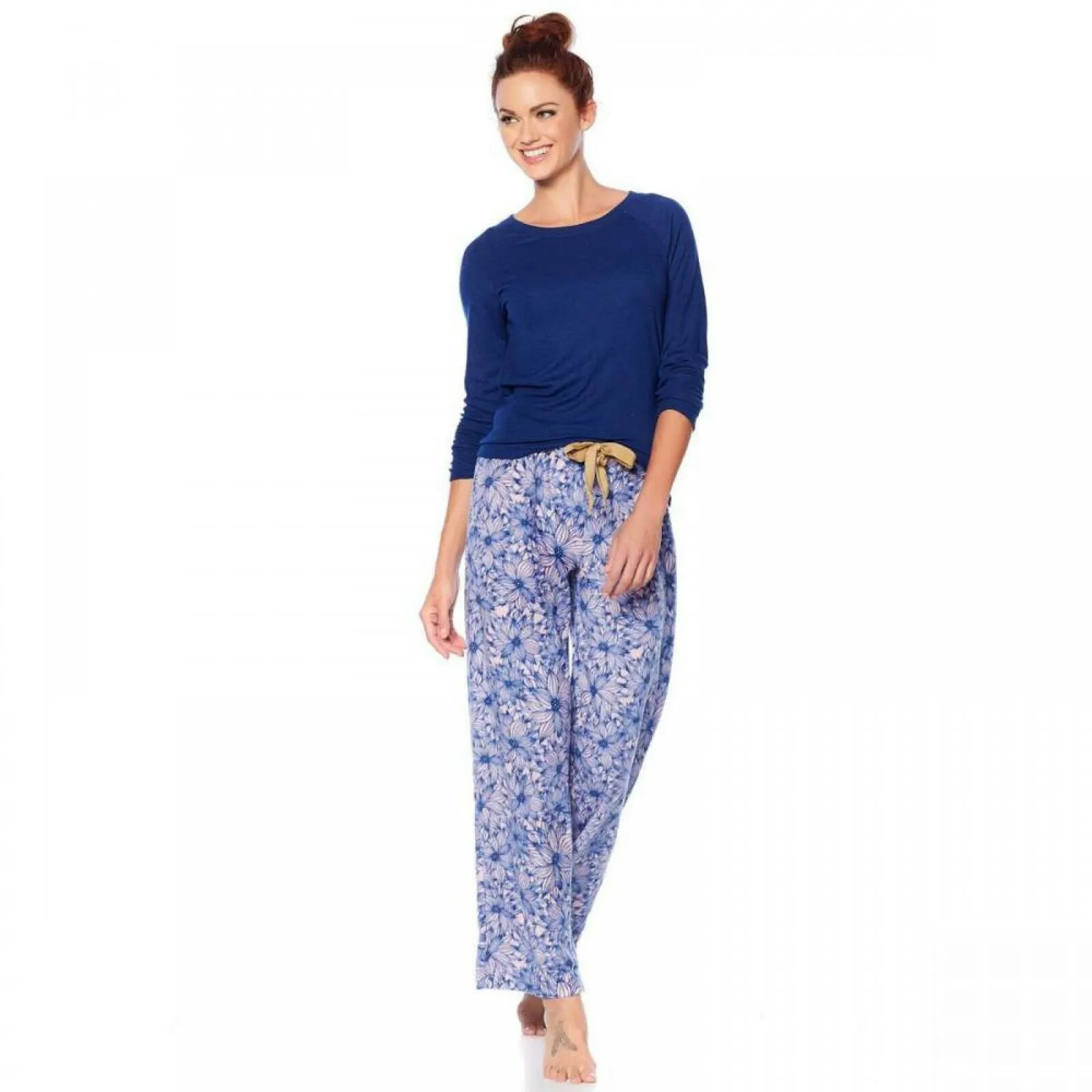 Maidenform Women's Ribbed Top And Fleece Pant Pajama Set