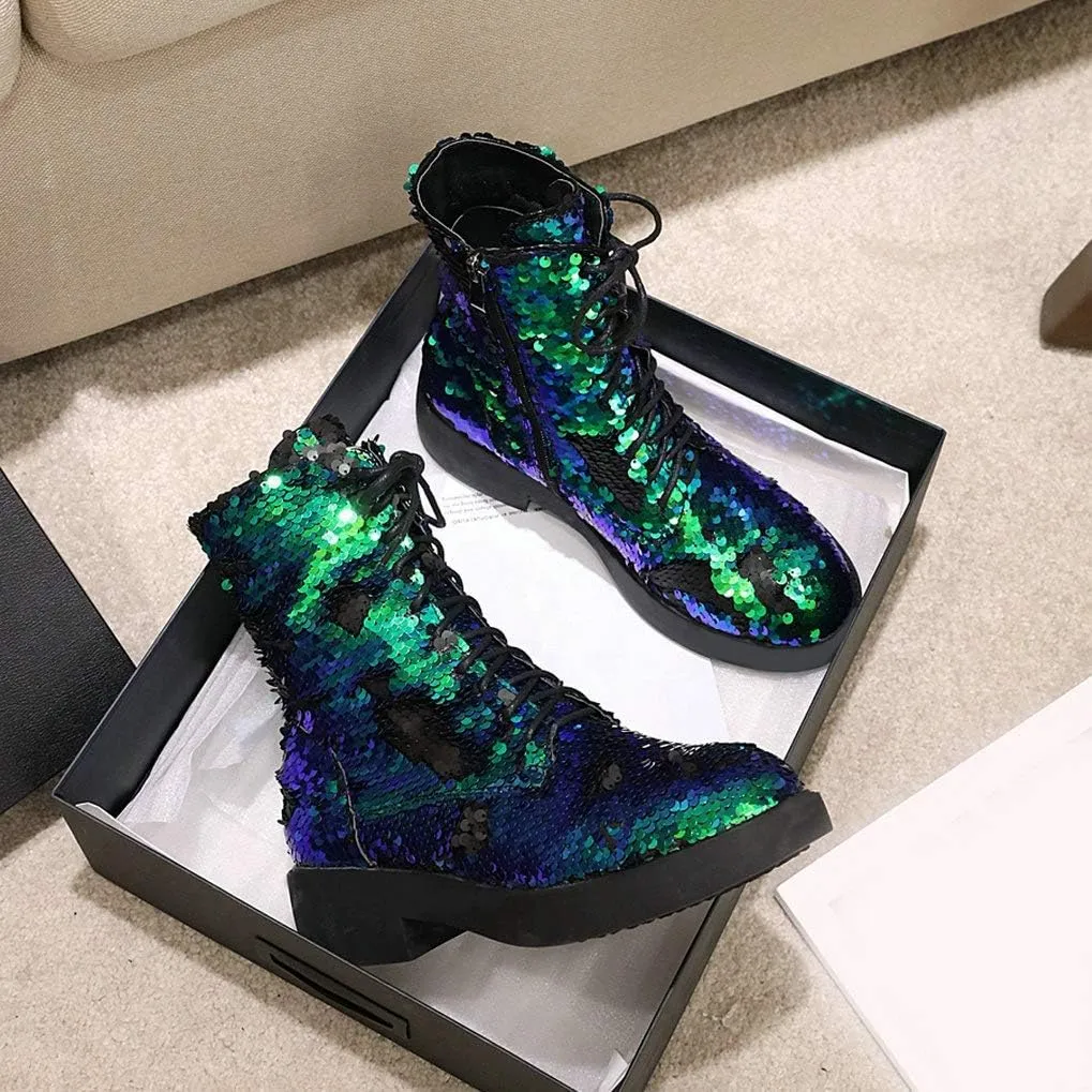 Margaret – Glitter Combat Boots for Women