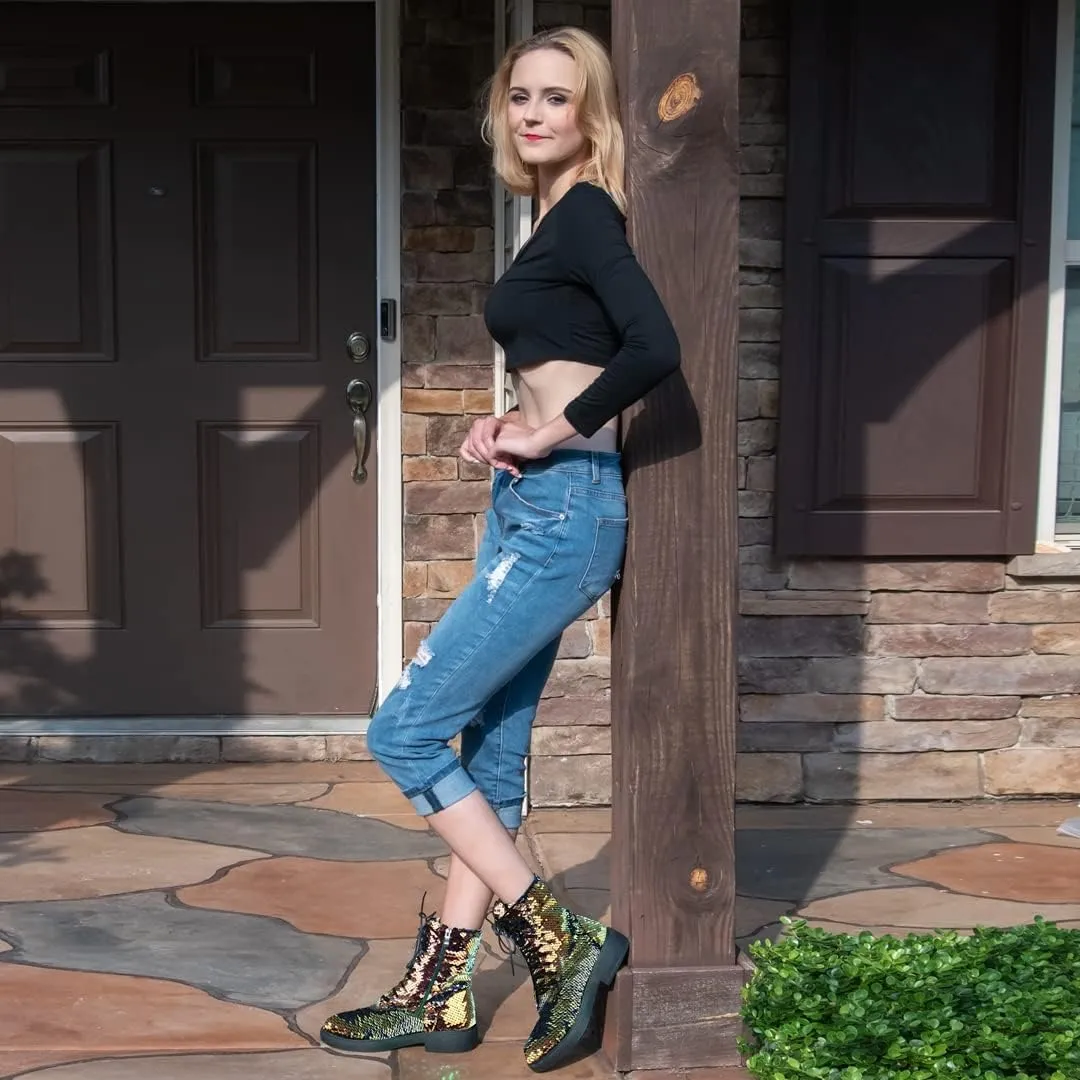 Margaret – Glitter Combat Boots for Women