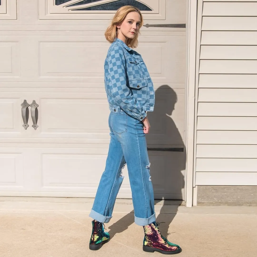 Margaret – Glitter Combat Boots for Women