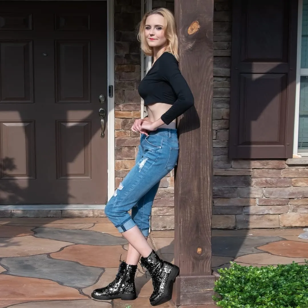 Margaret – Glitter Combat Boots for Women