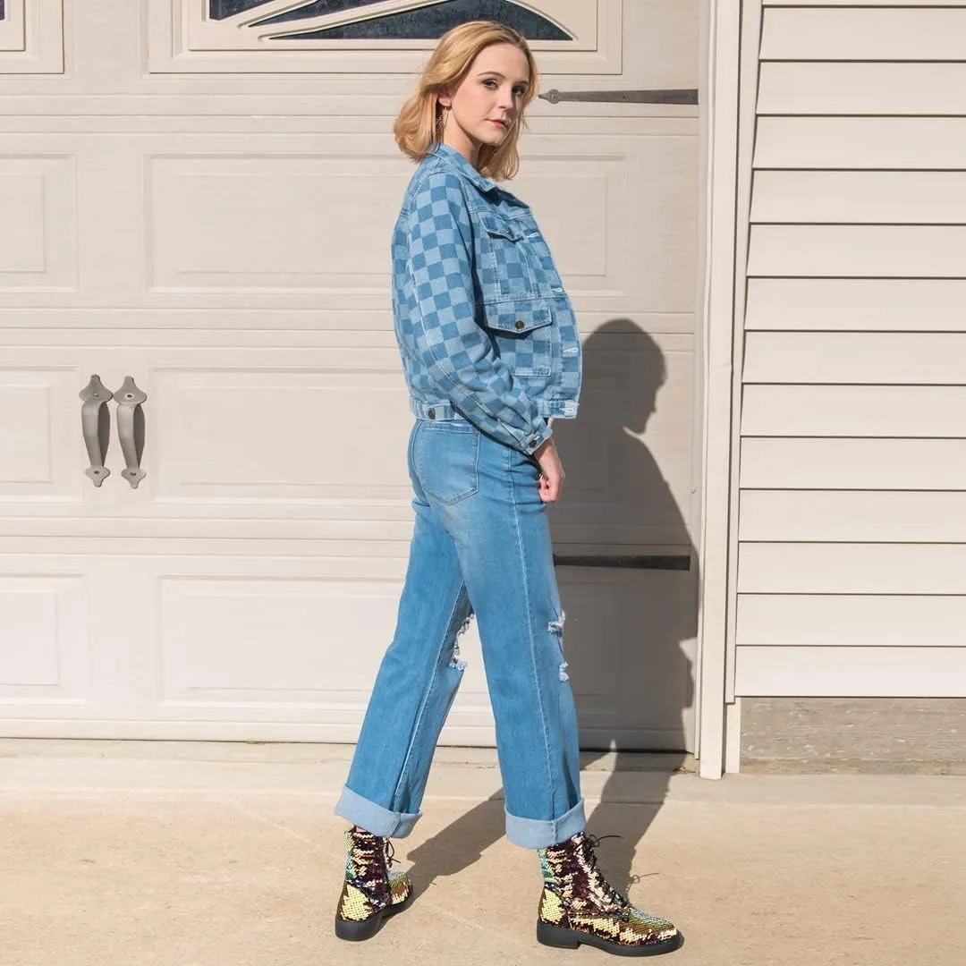 Margaret – Glitter Combat Boots for Women
